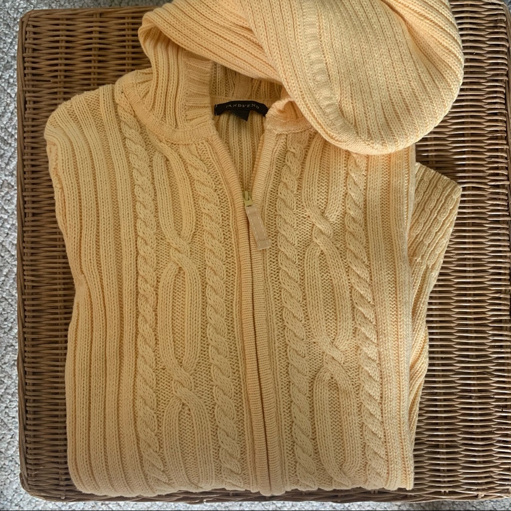 Lands end women’s yellow cable knit zip sweater size large